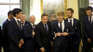 England cricket team pays visit to UK Prime Minister David Cameron